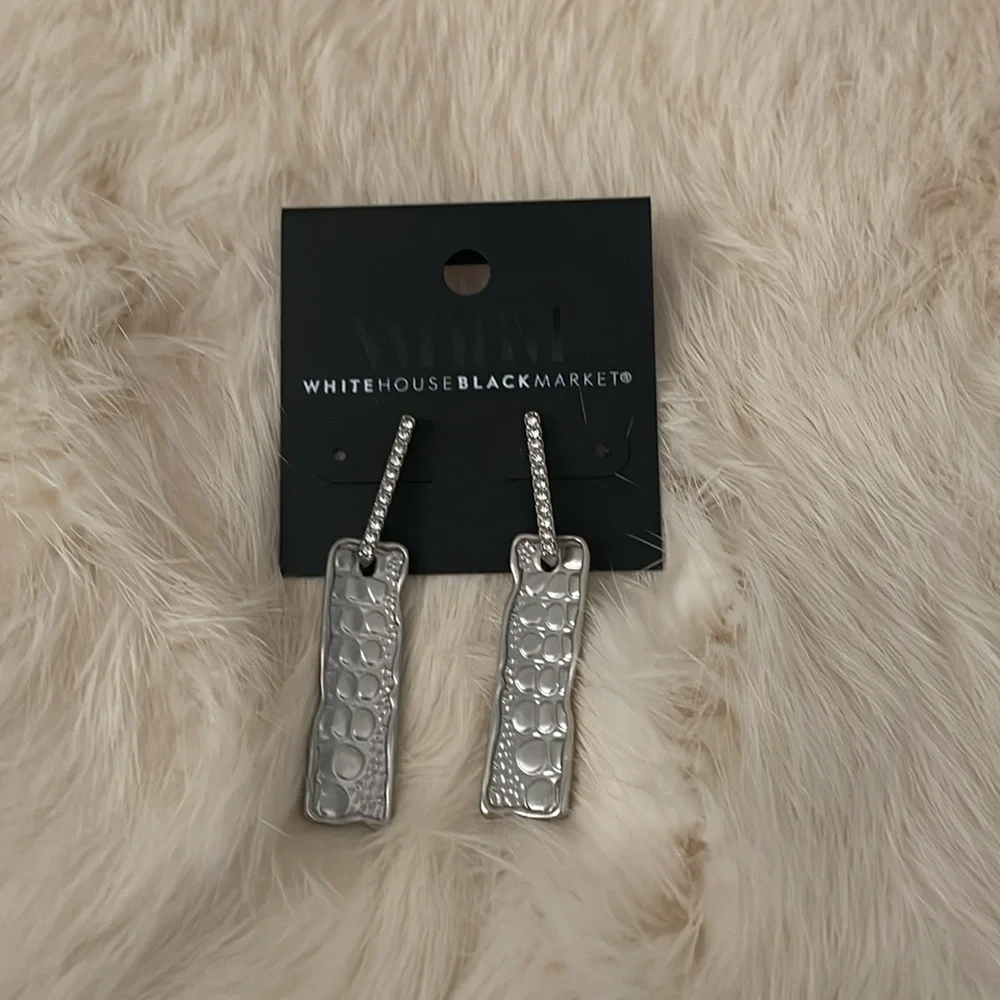 White House Black Market Silver Tone Dangle Hammered Earrings